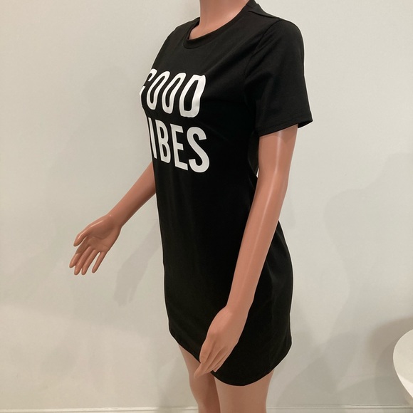 Shein GOOD VIBES black short sleeve dress M - Picture 2 of 12